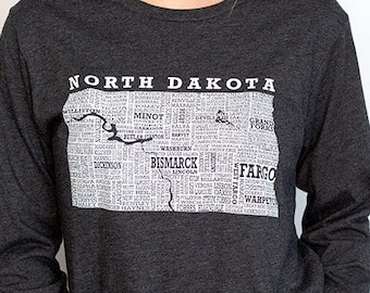 Hometown North Dakota Long Sleeved Tee Shirt-Dark Grey Heather