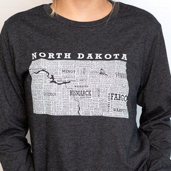 Hometown North Dakota Long Sleeved Tee Shirt-Dark Grey Heather