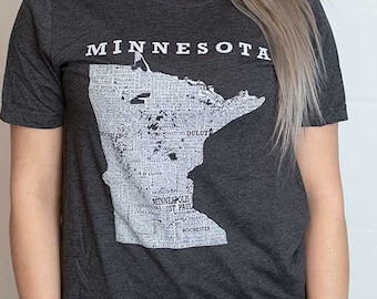 Hometown Minnesota Short Sleeve Tee Shirt Crew neck/V-neck-Dark Grey Heather