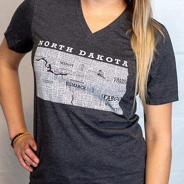 Hometown North Dakota Short Sleeve Tee Shirt-Crew Neck/V-neck - Dark Grey Heather