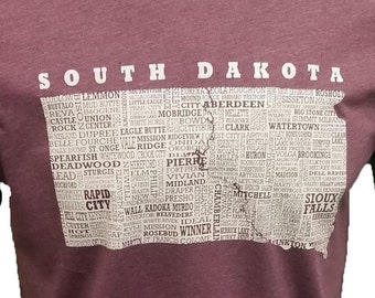 Hometown South Dakota - Heather Maroon - South Dakota Shirt with State Map - South Dakota Gift, Apparel, Clothing - Home State