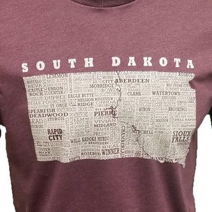 Hometown South Dakota - Heather Maroon - South Dakota Shirt with State Map - South Dakota Gift, Apparel, Clothing - Home State