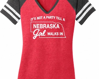 Nebraska Party Girl Short Sleeved V-neck Tee Shirt