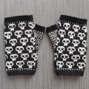 Halloween Skull Mitts - Strickmuster - fingerlose Handschuhe Handschuhe