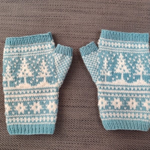Snowfall Fairisle Nordic Mitts - Knitting Pattern - fingerless gloves mittens