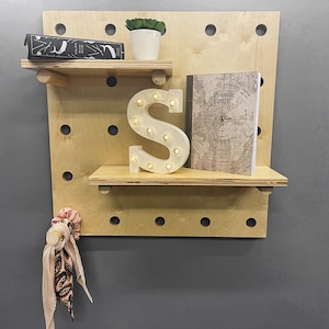 Large Wooden Peg Board Shelf Organizer