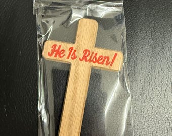 Wooden Pocket Cross – He Is Risen! Easter Christian Encouragement Gift