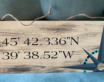 CUSTOMIZABLE coordinates sign with compass, longitude and latitude sign for house warming, new home, or wedding gift