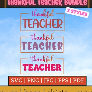 Thankful teacher Thanksgiving SVG, great to make a teacher shirt, mug, tote, and more | teacher SVG for homemade gifts, thankful rainbow SVG