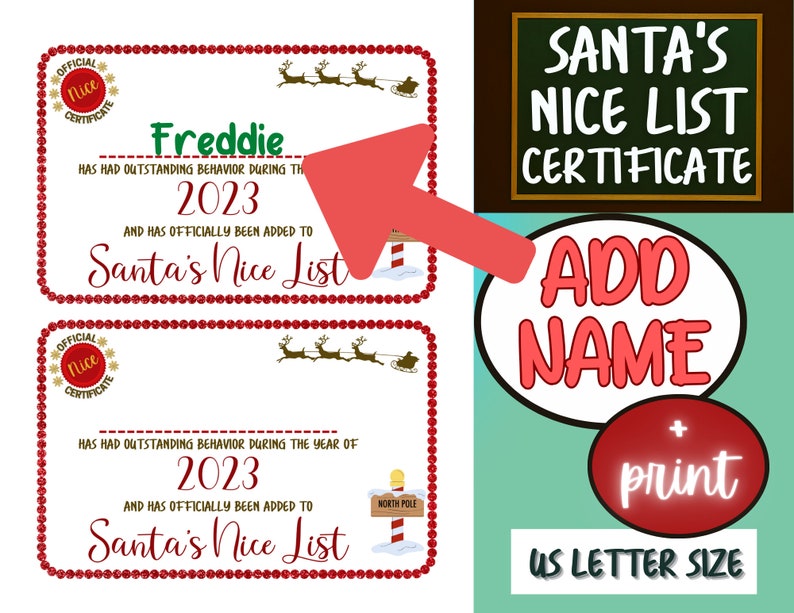PRINTABLE Santa's Nice List Child's Christmas Certificate Santa's Nice ...