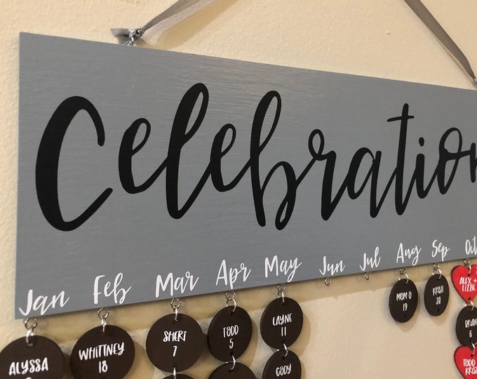 Celebrations Sign for keeping track of birthdays and anniversaries | Includes total of 25 painted birthday circles and anniversary hearts