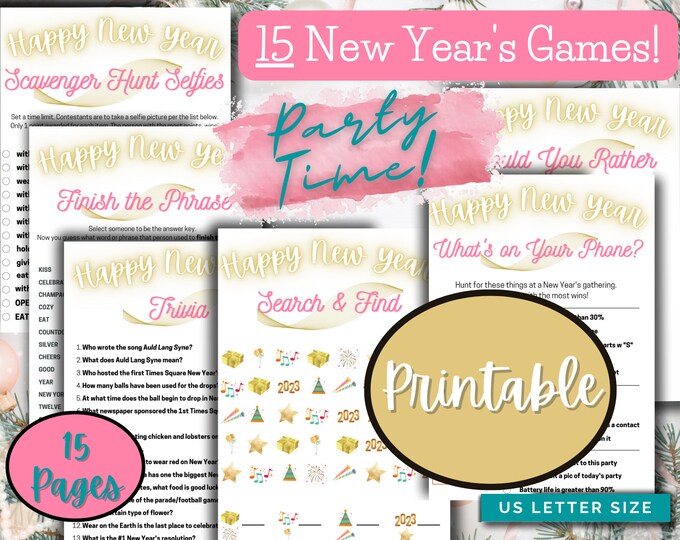 PRINTABLE 15 New Year's Eve | Day Party Games | Fun New Year's Activities for a group to play on New Year's Eve or Day