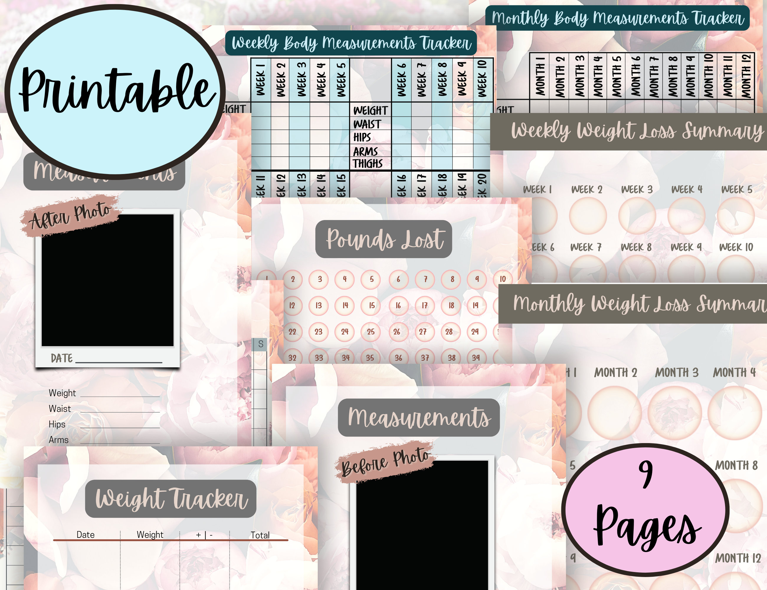 PRINTABLE Weight Loss Tracker to Track Pounds Lost, Weekly and Monthly ...