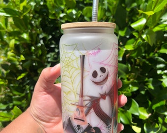 Jack Skellington 16 oz Frosted Glass Can