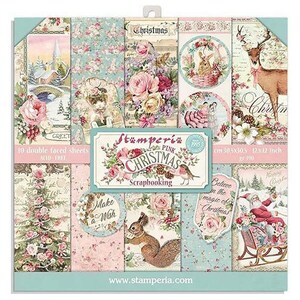 Stamperia 'Pink Christmas' Bloc de Papel 12 x 12, Invierno, Navidad, Papel de Scrapbooking, Mini Diarios, Tarjetas Hechas a Mano, Cajas de Regalo, Etiquetas