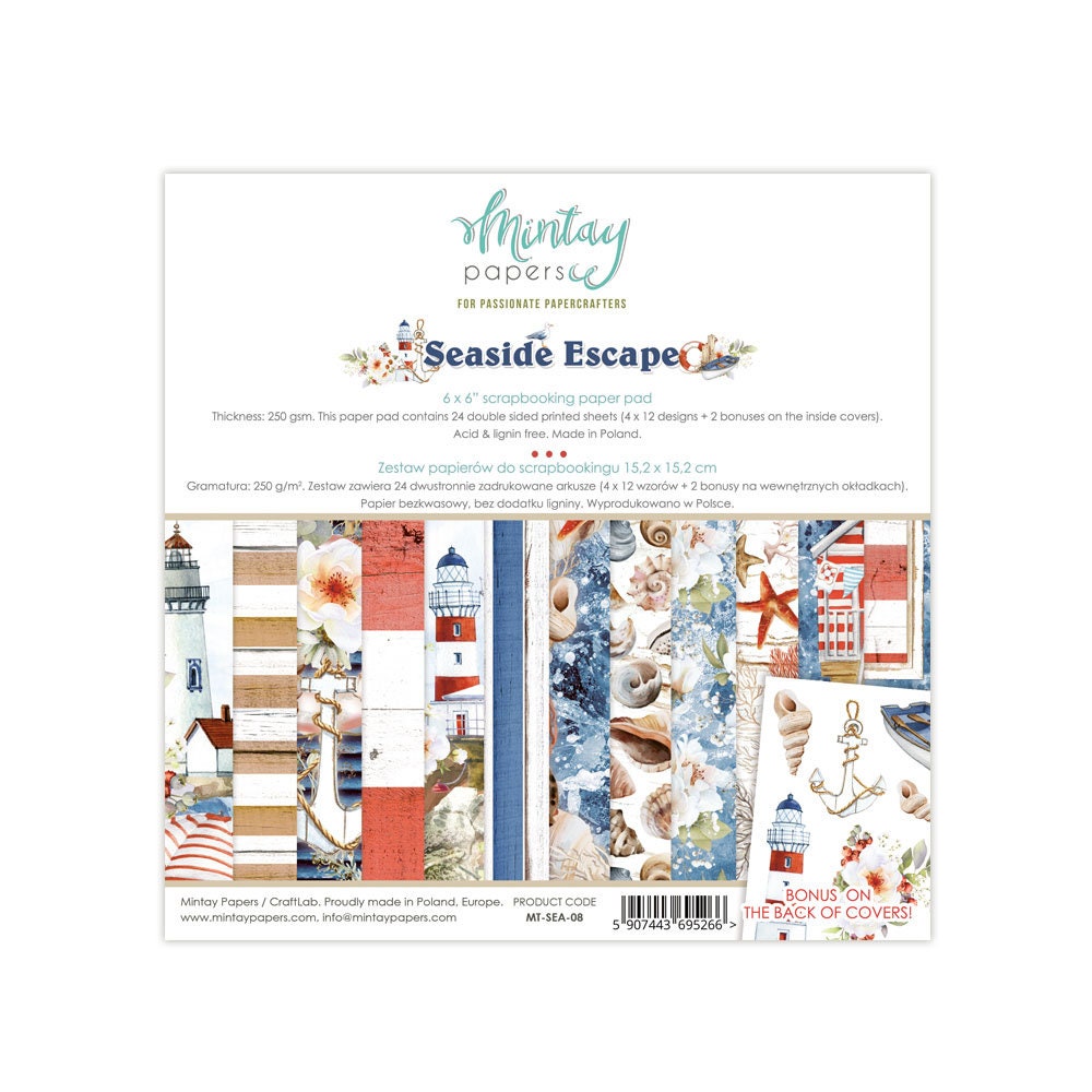 Mintay Seaside Escape 6 X 6 Paper Pad,scrapbooking Paper,card Making,craft  Supplies,collage,ocean Marine Paper Pad,premium Paper Summer 
