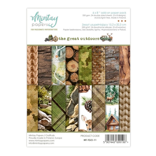 Mintay's 'The Great Outdoors' Add-On Paper Pack, Mintay, Scrapbooking, Cardmaking, Journals, Tri-Folds, Mini-Albums, Tags