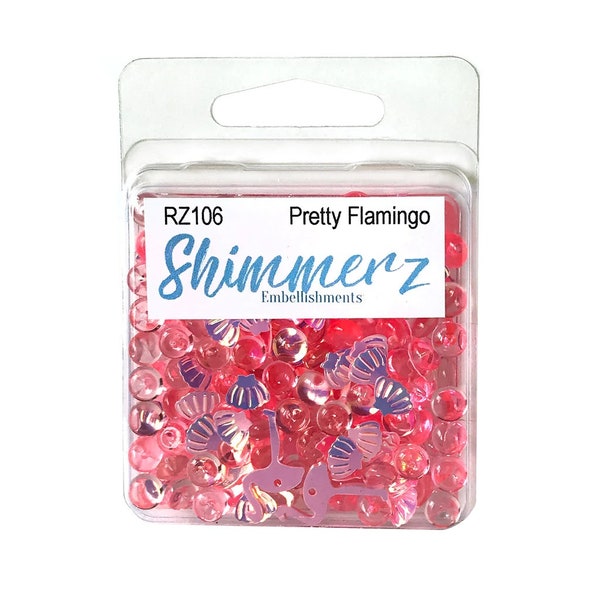 Shimmerz RZ106 'Pretty Flamingo' Sequin Mix, Flamingos, Shells, Iridescent Shapes, Translucent Fishbowl Acrylic Drops, Summer, Beach