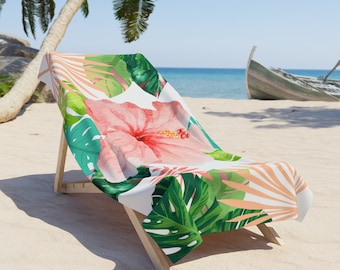 Tropical Beach Towel, Hibiscus Beach Towel, Pool Towel, Beach Towel, Hawaii Beach Towel, Beach Towel for Brides or Bachelorette