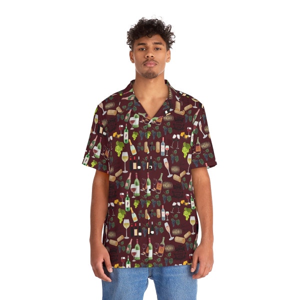 Men's Wine Hawaiian Shirt - Wine Themed Shirt - Wine Shirt - Men's Wine Shirt - Wine Pattern Shirt - Summer Wine Shirt