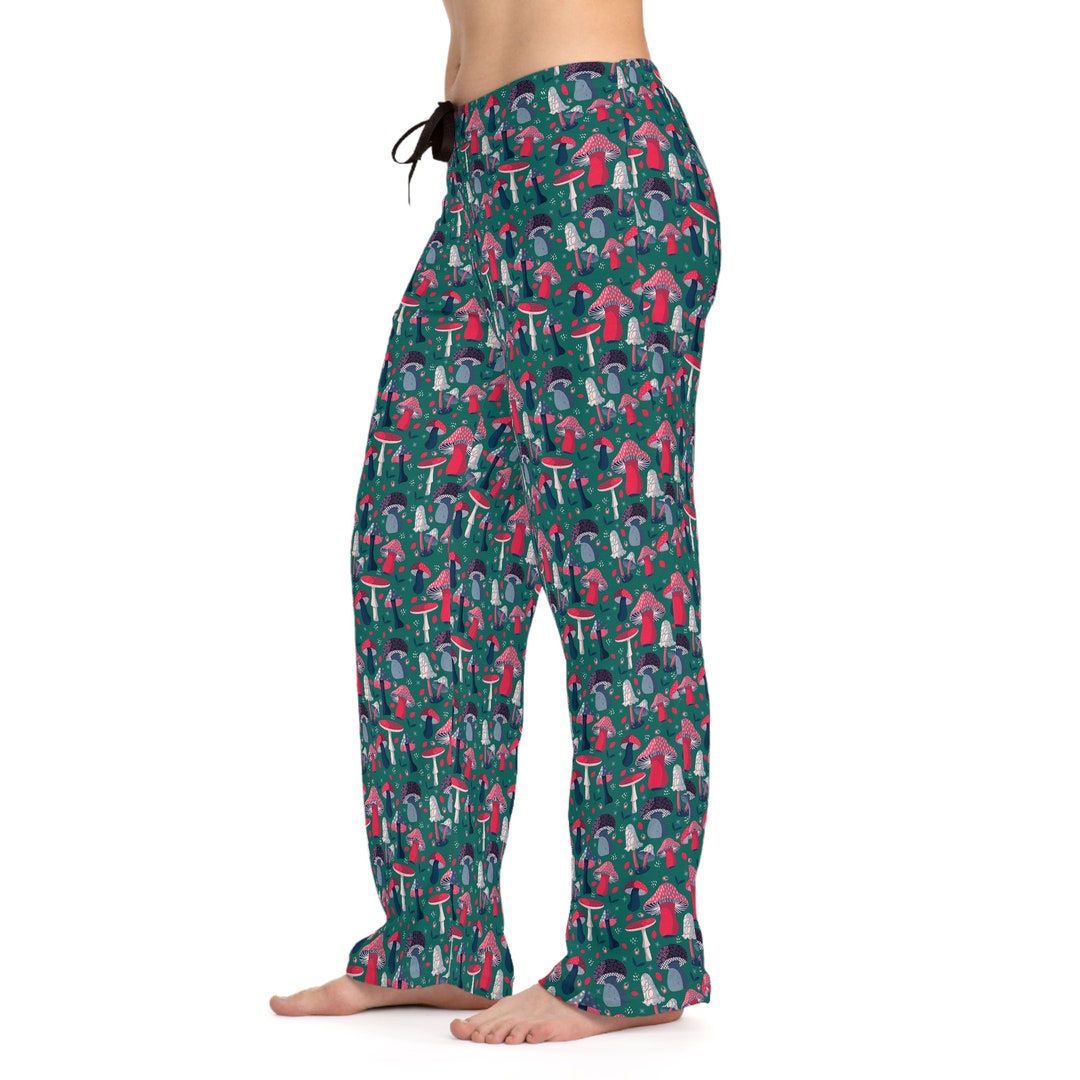 Mushroom Pajama Pants Green PJ Pants Cottagecore Pajamas Women's PJ