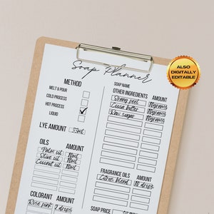 SOAP PLANNER PRINTABLE | Soap making planner | Soap making | Soap recipe planner | Soap recipe | Soap kit | Soap Supplies | Soap Template
