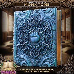 Monk Tome Book Dice Vault e Rolling Tray | Estojo magnético | Dungeons and Dragons | DnD | Jogo de RPG D&D | Recipiente de dados