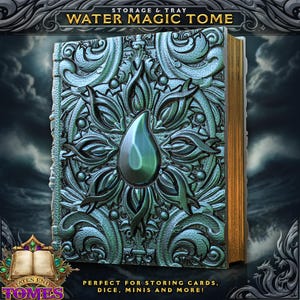 Water Magic Tome Book Dice Vault and Rolling Tray | Magnetic Case | Dungeons and Dragons | DnD | D&D RPG Game | Dice Container