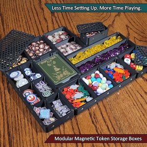 Magnetische modulaire opbergvakken voor tokens | 2 magneet breed | Modulaire opslag | Bordspelfiches | Mag-trays