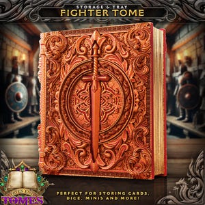 Fighter Tome Book Dice Vault e Rolling Tray | Estojo magnético | Dungeons and Dragons | DnD | Jogo de RPG D&D | Recipiente de dados
