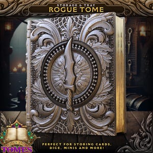 Rogue Tome Book Dice Vault e Rolling Tray | Estojo magnético | Dungeons and Dragons | DnD | Jogo de RPG D&D | Recipiente de dados
