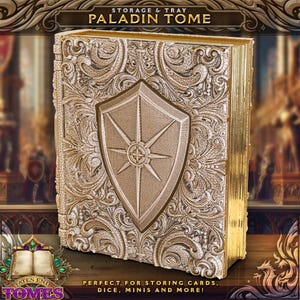 Paladin Tome Book Dice Vault e Rolling Tray | Estojo magnético | Dungeons and Dragons | DnD | Jogo de RPG D&D | Recipiente de dados