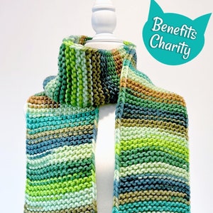 Winter Scarf with Green & Brown Stripes, Handmade Knitted Scarf in Natural Earth Tones, Cozy Knit Scarf | 10% Donated to Animal Charities