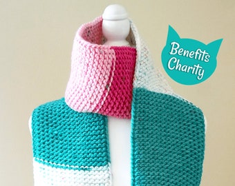 Multi-Color Chunky Knit Scarf | Hot Pink, Yellow, Green, & White Color Block Scarf | Colorful Winter Accessory | Donation to Animal Rescue