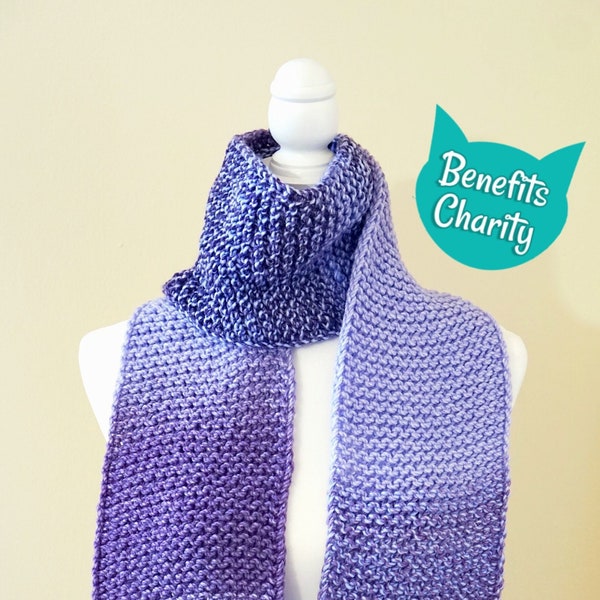 Purple Variegated Scarf | Soft Handmade Knit Scarf | Acrylic Knitted Scarf | Donation to Animal Rescue Included