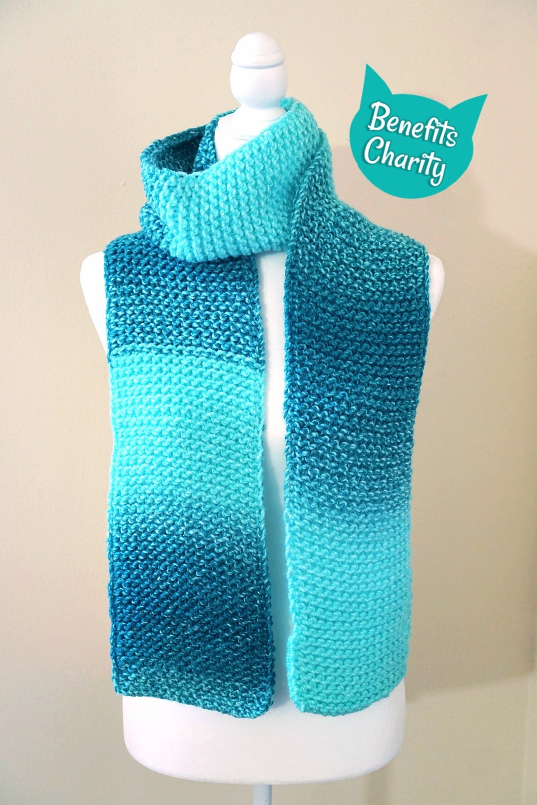 Bright Teal Ombré Scarf Soft Handmade Knit Scarf - Etsy