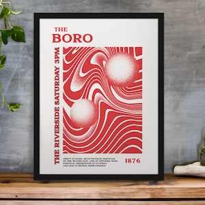 Mid&#39;boro - Psychedelic Kunstdruck (weißer Hintergrund) in Team Colors A3/A4/A5/A6 Geschenk gerahmt Optionen verfügbar