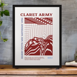 Claret Army - Art Print - Psychedelic design in Team Colours A3/A4/A5/A6 Gift Framed Options Available