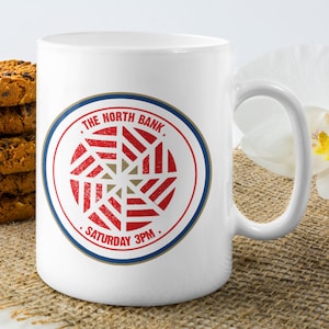 The North Bank - 11oz Ceramic Mug - Psychedelic design in Team Colours - gift for home or office