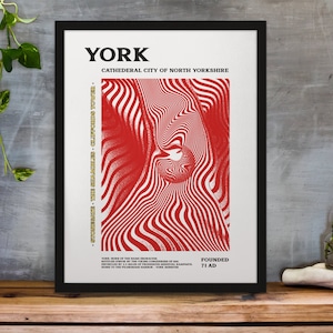 York, North Yorkshire Inspired Art Print - Psychedelic design in Coat of Arms Colours A3/A4/A5/A6 Gift Framed Options Available