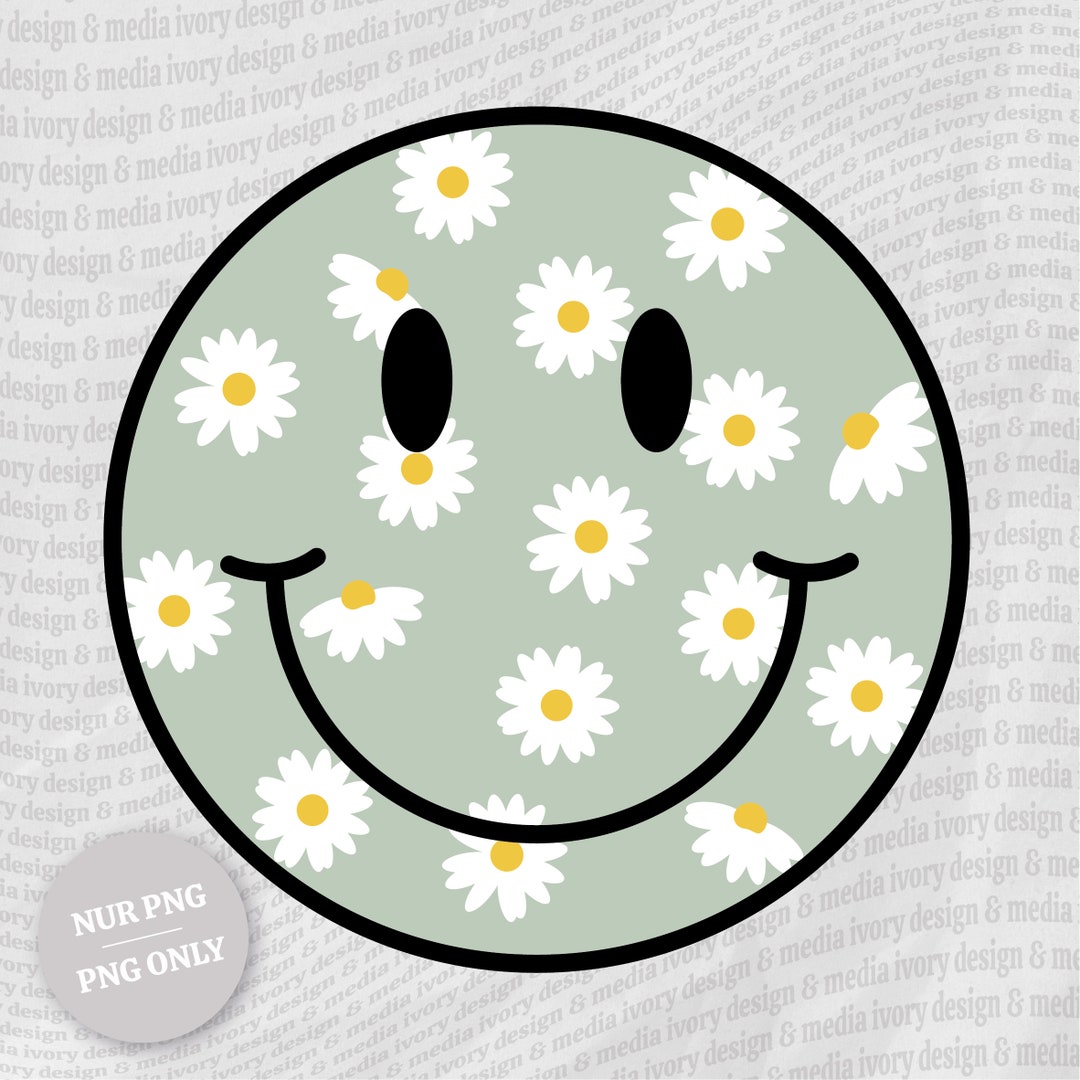 Digital PNG File Daisy Smiley Face Retro Happy Face Printable Sticker ...