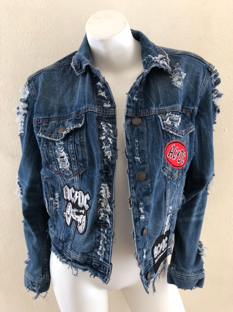 AC DC Custom Band Jean Jacket Etsy