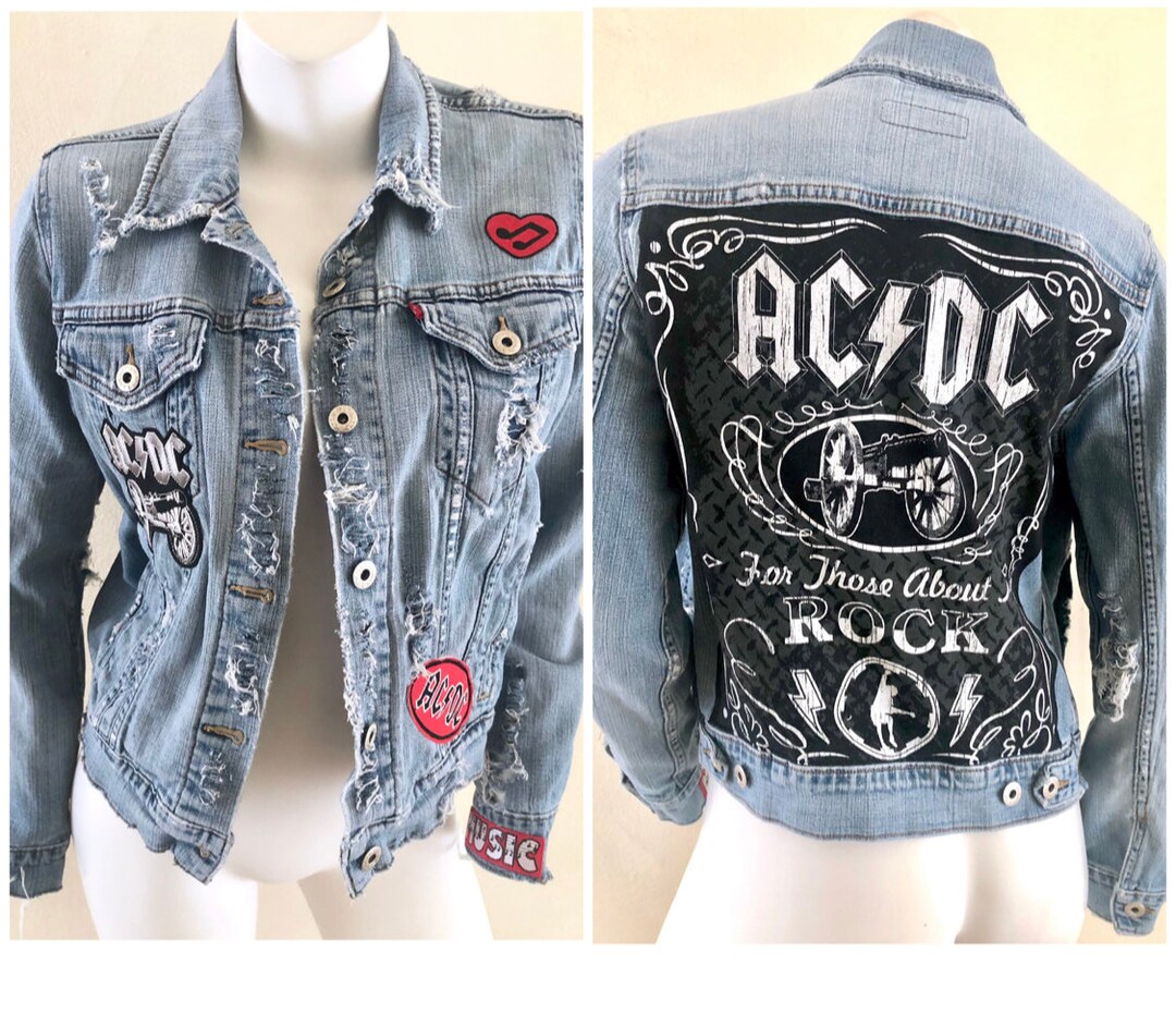 AC DC Custom Band Jean Jacket - Etsy