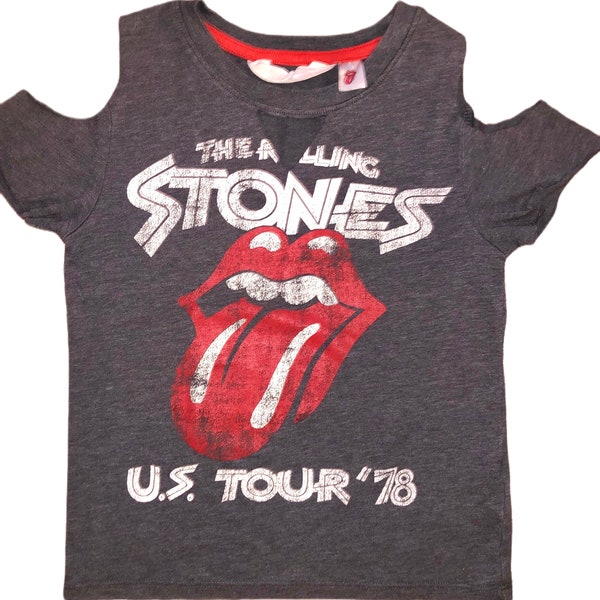 ROLLING STONES Tongue Band Childrens/Girls Cut Out T-Shirt Top