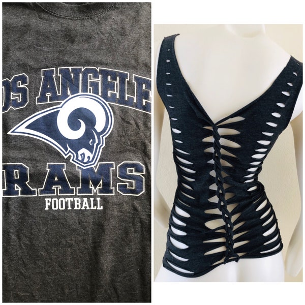 RAMS Football Cut Weave Cold Shoulder T-Shirt Top