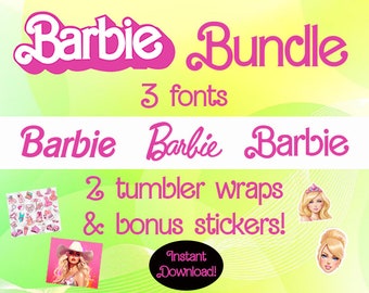 Barbi 80s Font for Pink Dolly, Retro Barbi Malibu Typography TTF, Barbs Tumbler Wrap 20 oz PNG, Barb Stickers PNG, Instant Digital Download