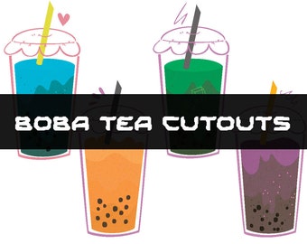 Kawaii Boba Tea Clipart: Bubble Tea PNG Cutouts (Digital Download)