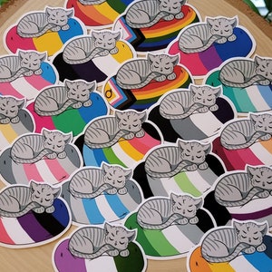 Gray Cat Sticker | LGBTQA+, Pride, Rainbow, Lesbian, MLM, Bisexual, Pansexual, Aromantic, Asexual, Transgender, Nonbinary