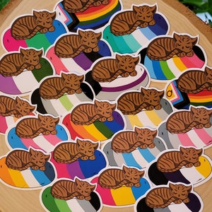 Brown Cat Sticker | LGBTQA+, Pride, Rainbow, Lesbian, MLM, Bisexual, Pansexual, Aromantic, Asexual, Transgender, Nonbinary