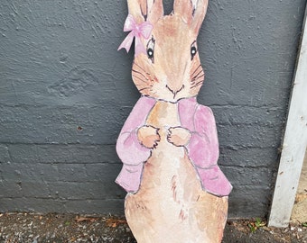 Vintage pink nudey flopsy rabbit 1m high baby cut out shower events prop christening flopsy bunny